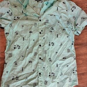 Carbon Mint Green Short-Sleeve Printed Button-Down Shirt